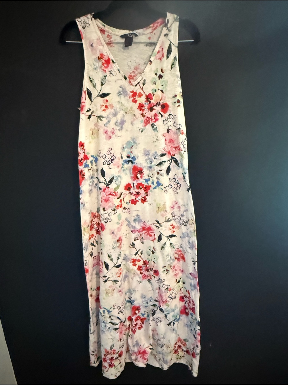 H&M Sleeveless Floral V-Neck Maxi Lightweight Summer Dress in Cream and Pink
